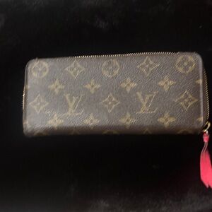 Louis Vuitton Brown Monogram Wallet with Pink Detail